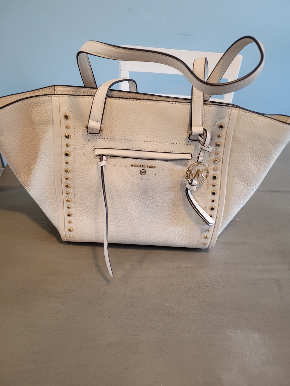 Michael Kors White Leather Studded Tote Bag
